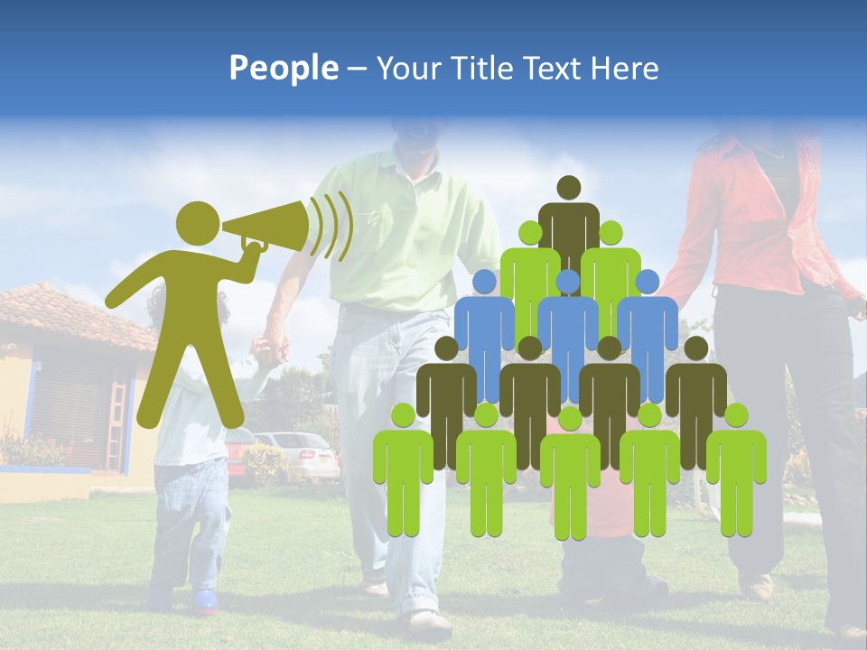 A Family Holding Hands In Front Of A House PowerPoint Template