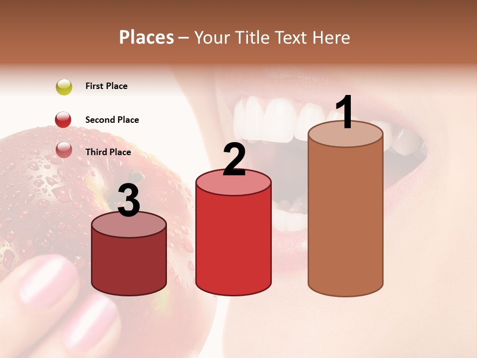 Beautiful Young Woman Eating An Apple. Isolated Over White PowerPoint Template