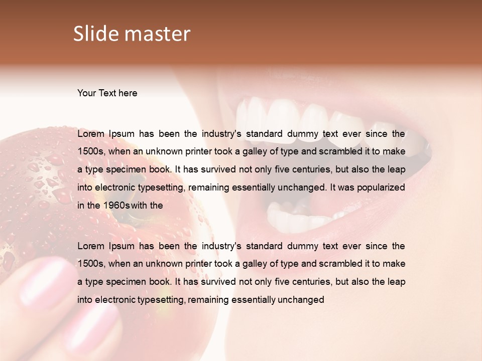 Beautiful Young Woman Eating An Apple. Isolated Over White PowerPoint Template