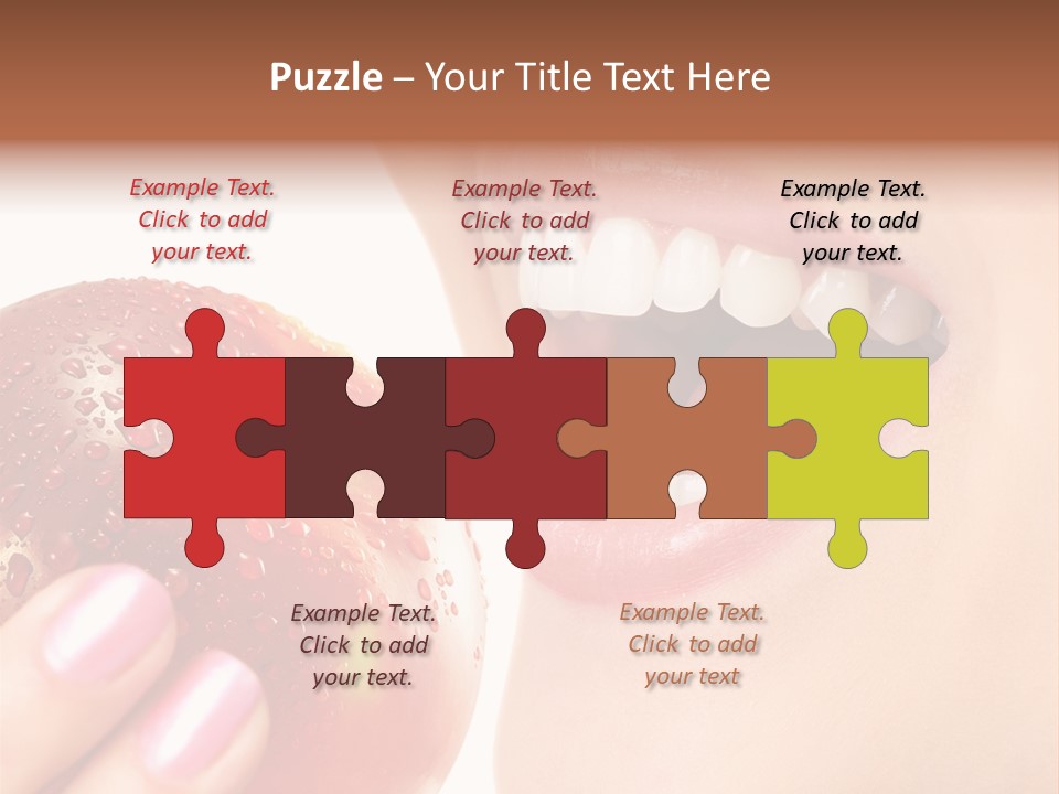 Beautiful Young Woman Eating An Apple. Isolated Over White PowerPoint Template