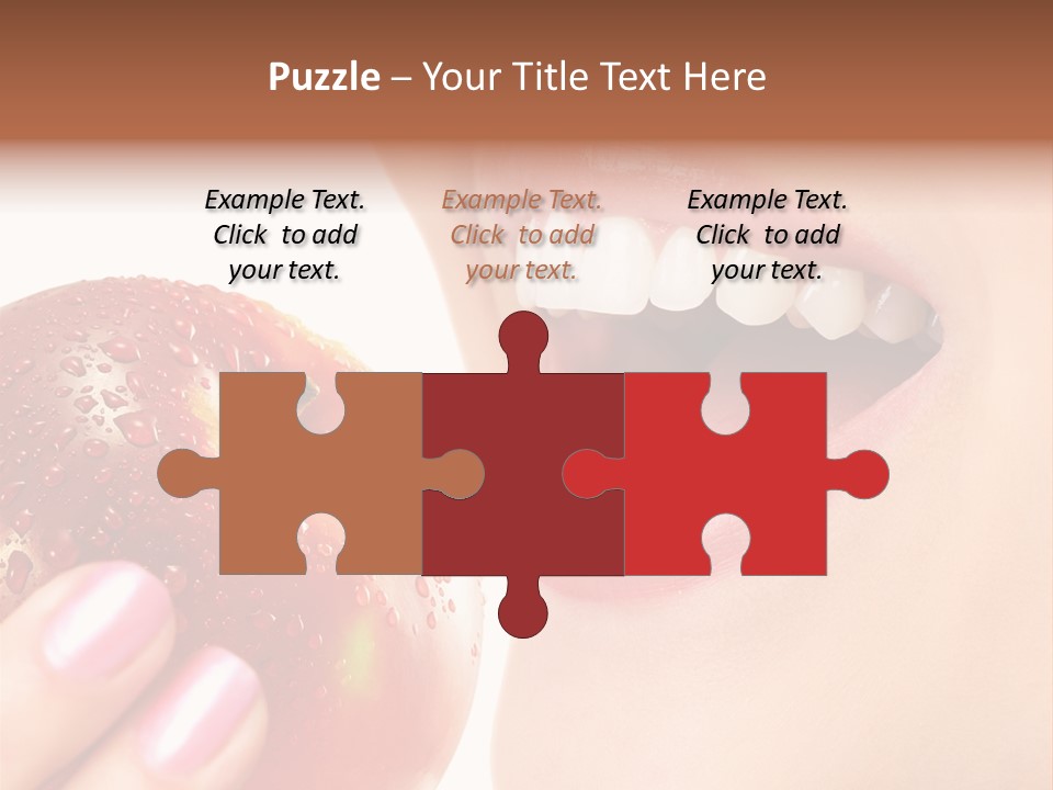 Beautiful Young Woman Eating An Apple. Isolated Over White PowerPoint Template