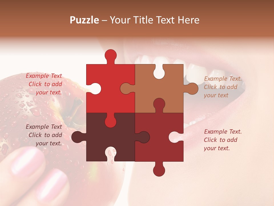 Beautiful Young Woman Eating An Apple. Isolated Over White PowerPoint Template