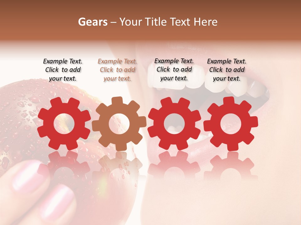 Beautiful Young Woman Eating An Apple. Isolated Over White PowerPoint Template