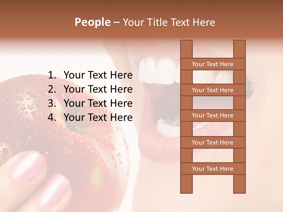 Beautiful Young Woman Eating An Apple. Isolated Over White PowerPoint Template