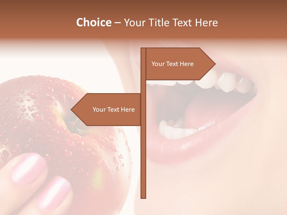 Beautiful Young Woman Eating An Apple. Isolated Over White PowerPoint Template