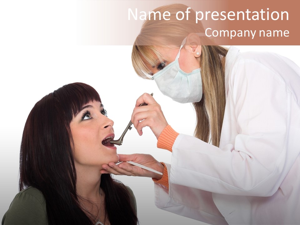A Woman Getting Her Teeth Brushed By A Dentist PowerPoint Template