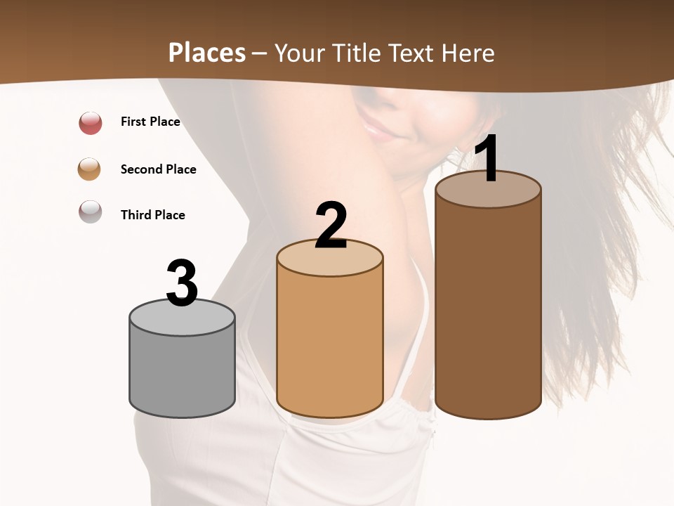 Young Charming Woman In White Dress. Isolated On White. PowerPoint Template