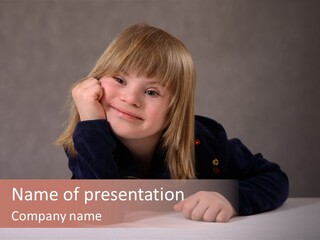 A Portrait Of A Blond 9-Year Old Girl With Downs Syndrome PowerPoint Template