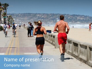 Couple Running Along The Beach PowerPoint Template