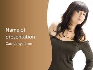 Nice And Attactive Brunette Wearing A Mini And Y Brown Dress PowerPoint Template