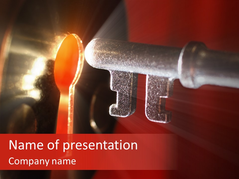 Key & Keyhole With Light Coming From It PowerPoint Template