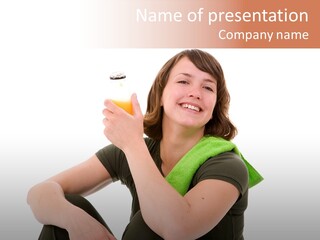 Pretty Brunette Enjoying A Refreshing Drink After Her Workout PowerPoint Template