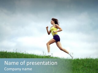 A Woman Running In A Field Of Grass PowerPoint Template