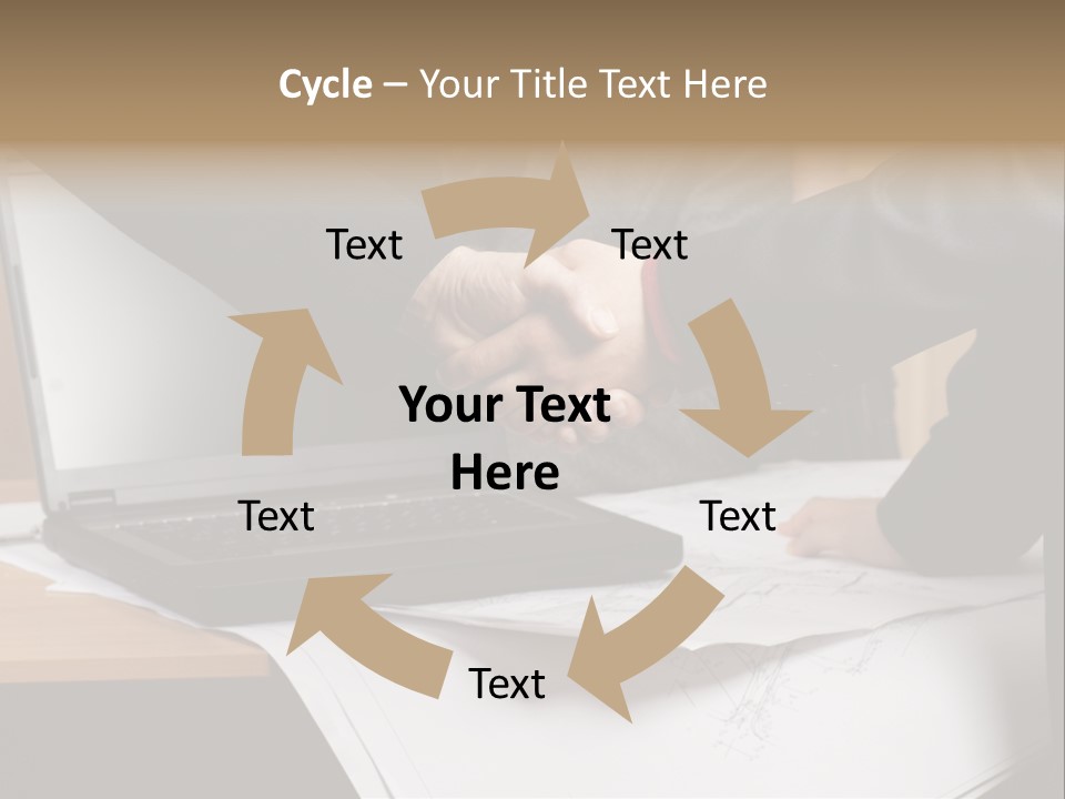 Two People Shaking Hands Over A Laptop Computer PowerPoint Template