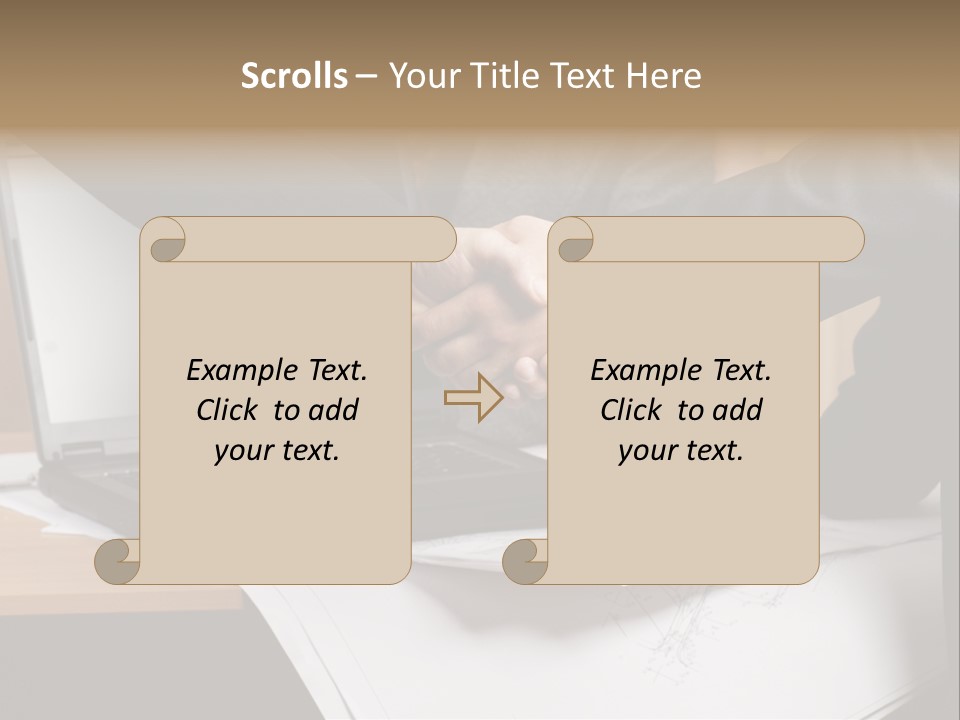 Two People Shaking Hands Over A Laptop Computer PowerPoint Template
