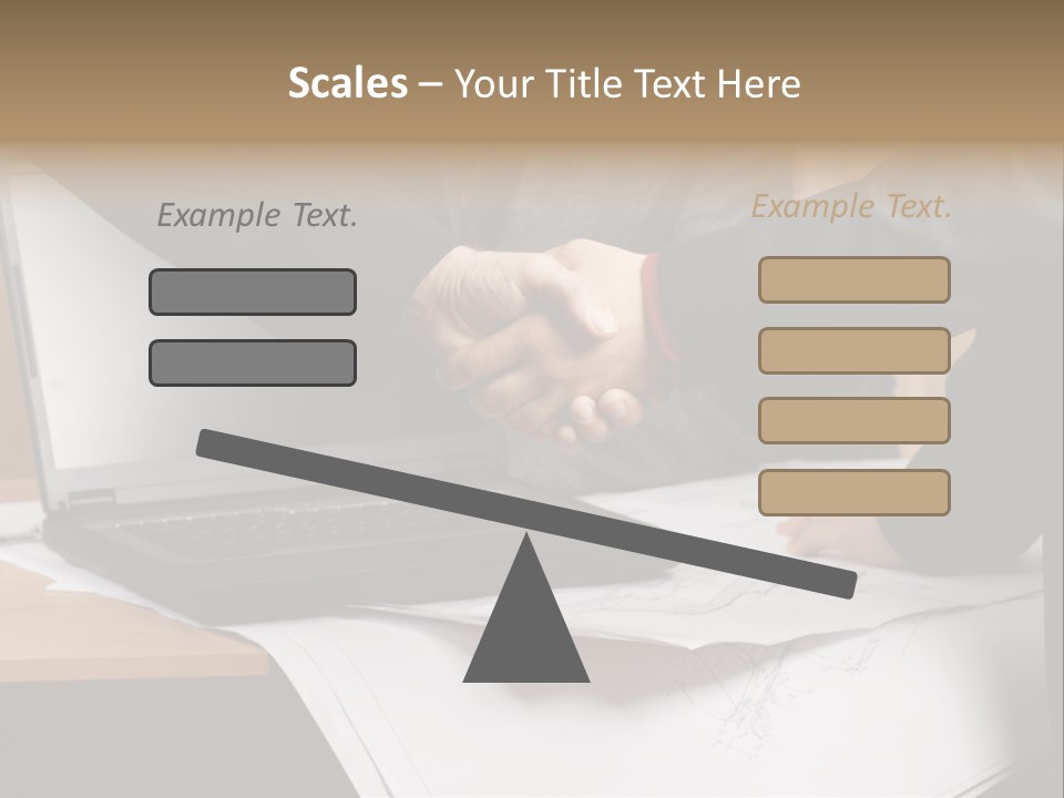 Two People Shaking Hands Over A Laptop Computer PowerPoint Template