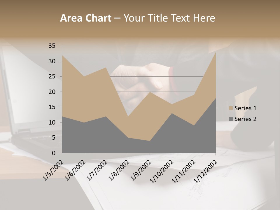 Two People Shaking Hands Over A Laptop Computer PowerPoint Template