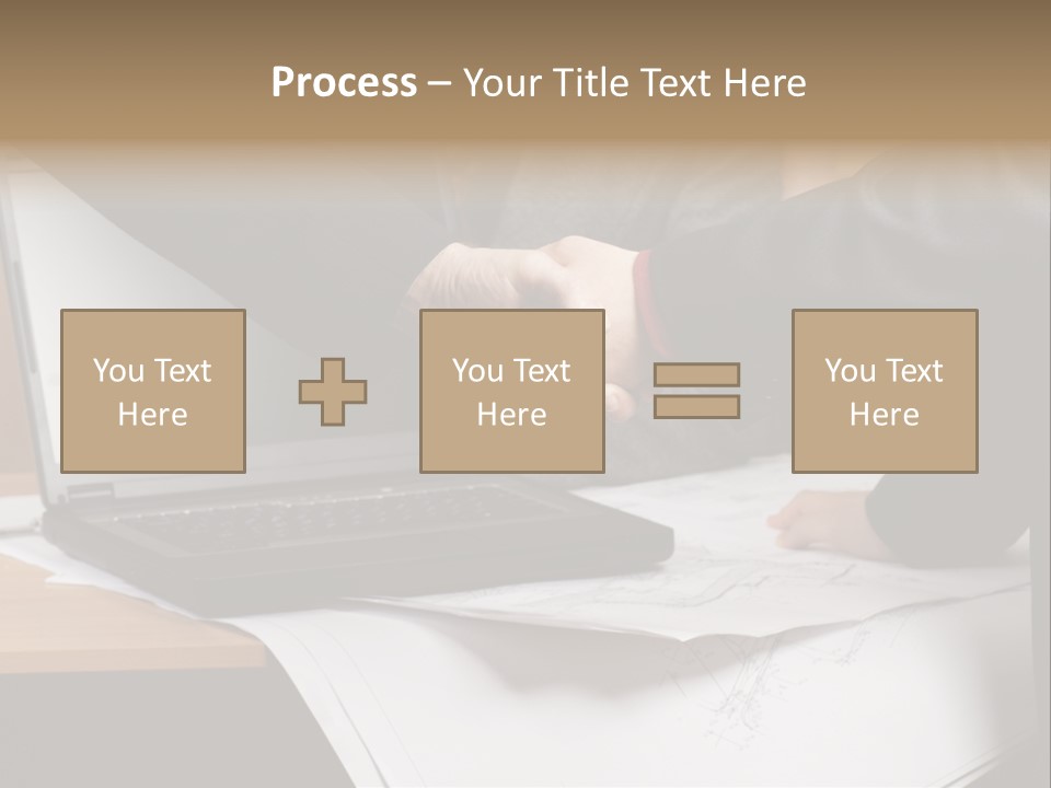 Two People Shaking Hands Over A Laptop Computer PowerPoint Template