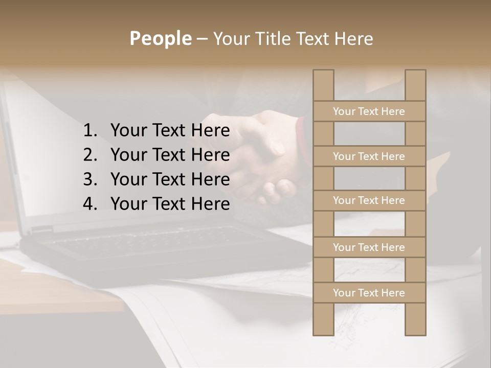 Two People Shaking Hands Over A Laptop Computer PowerPoint Template