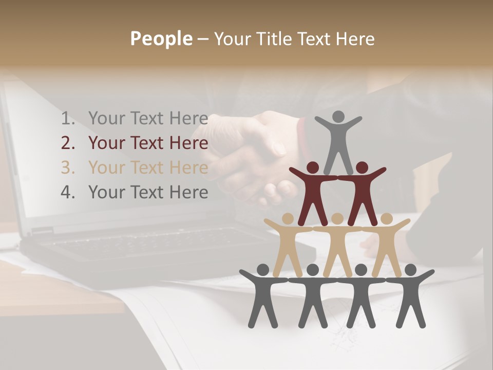 Two People Shaking Hands Over A Laptop Computer PowerPoint Template