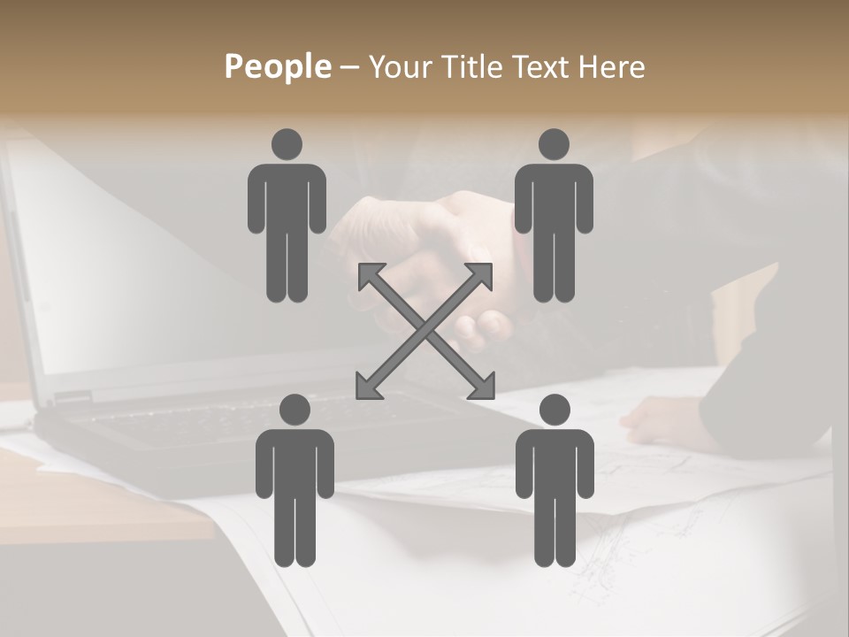 Two People Shaking Hands Over A Laptop Computer PowerPoint Template