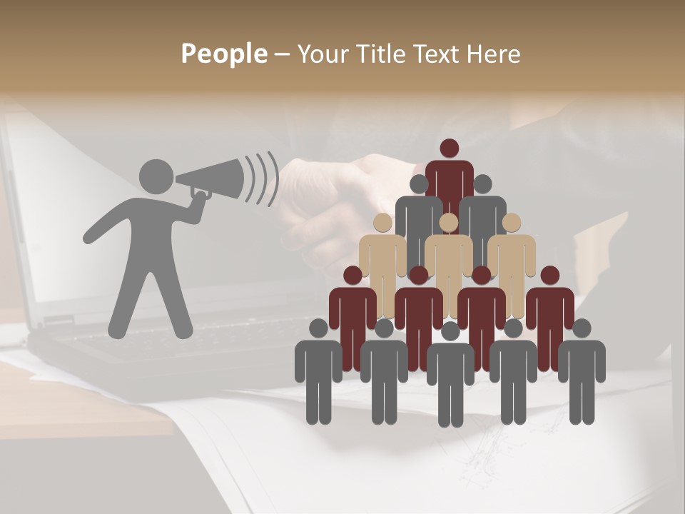 Two People Shaking Hands Over A Laptop Computer PowerPoint Template