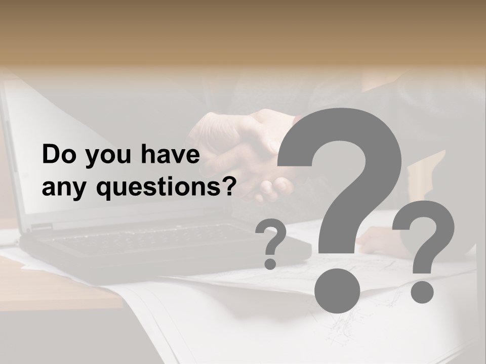 Two People Shaking Hands Over A Laptop Computer PowerPoint Template