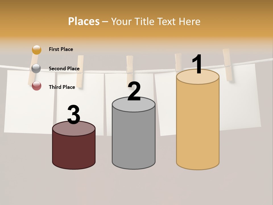 Five White Slip Of Paper Attach To Rope Clothes Peg On Red PowerPoint Template