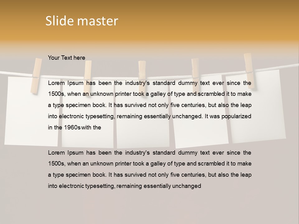 Five White Slip Of Paper Attach To Rope Clothes Peg On Red PowerPoint Template