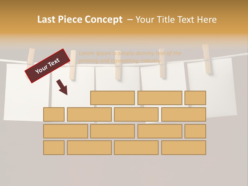 Five White Slip Of Paper Attach To Rope Clothes Peg On Red PowerPoint Template