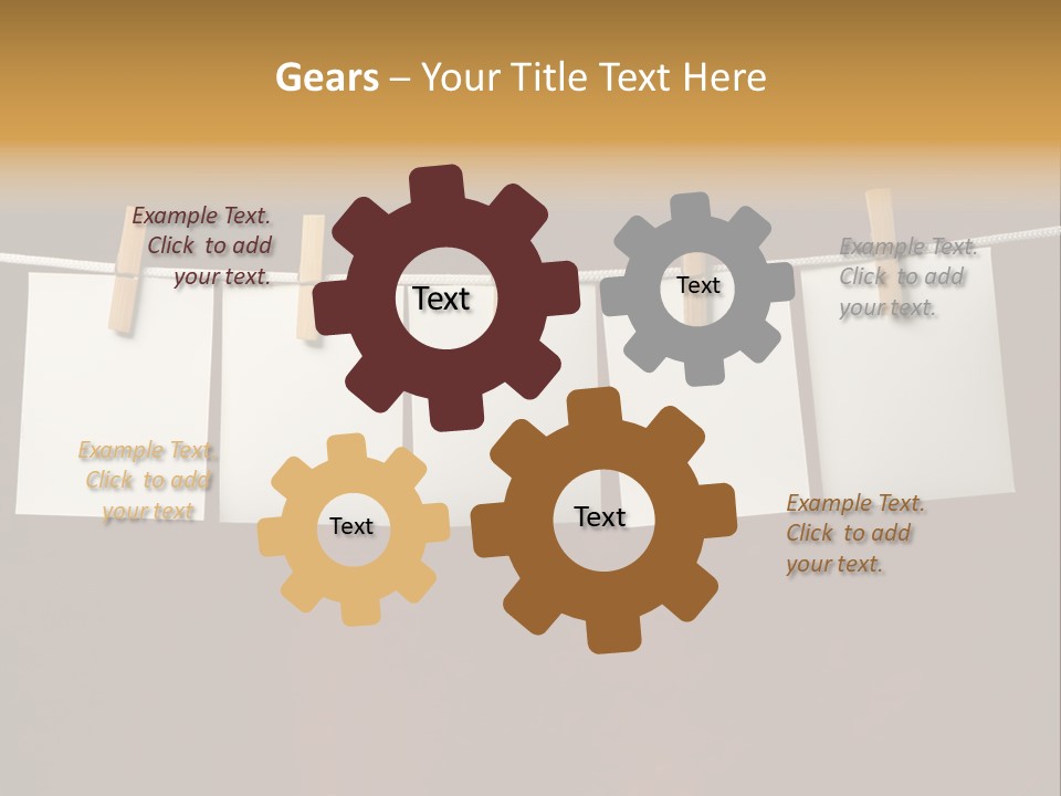 Five White Slip Of Paper Attach To Rope Clothes Peg On Red PowerPoint Template