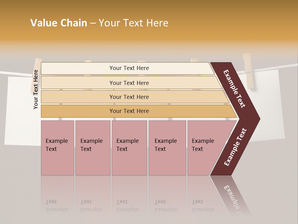 Five White Slip Of Paper Attach To Rope Clothes Peg On Red PowerPoint Template