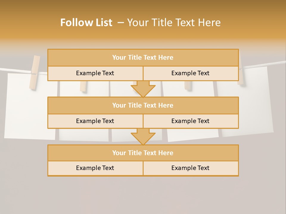 Five White Slip Of Paper Attach To Rope Clothes Peg On Red PowerPoint Template