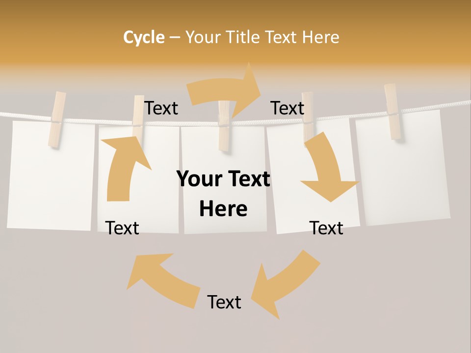 Five White Slip Of Paper Attach To Rope Clothes Peg On Red PowerPoint Template