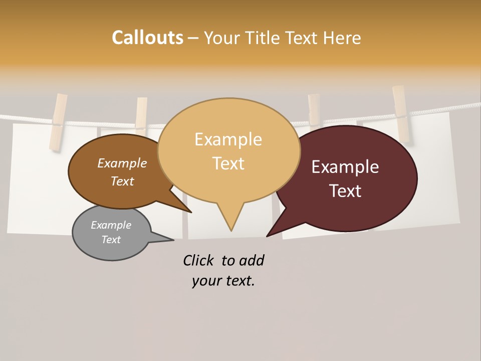 Five White Slip Of Paper Attach To Rope Clothes Peg On Red PowerPoint Template