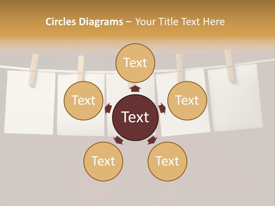 Five White Slip Of Paper Attach To Rope Clothes Peg On Red PowerPoint Template