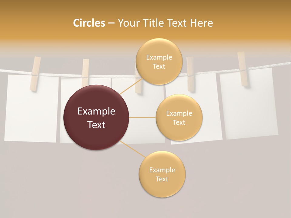 Five White Slip Of Paper Attach To Rope Clothes Peg On Red PowerPoint Template