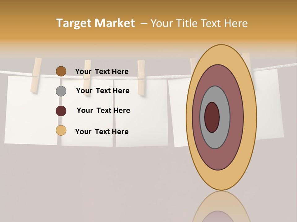 Five White Slip Of Paper Attach To Rope Clothes Peg On Red PowerPoint Template