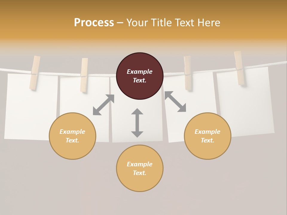 Five White Slip Of Paper Attach To Rope Clothes Peg On Red PowerPoint Template