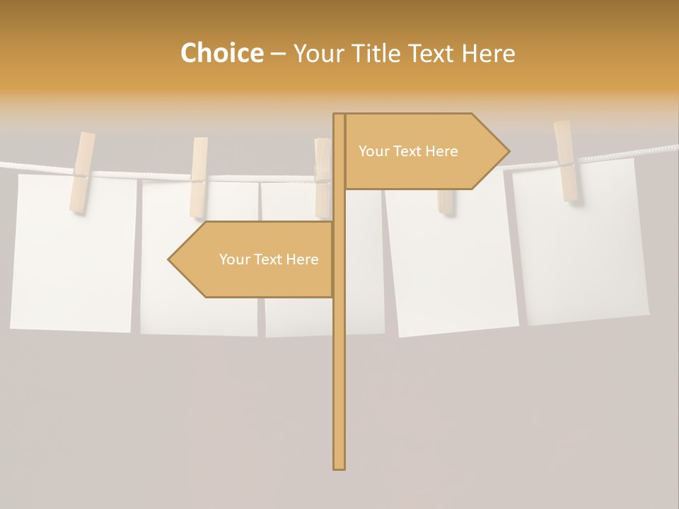 Five White Slip Of Paper Attach To Rope Clothes Peg On Red PowerPoint Template