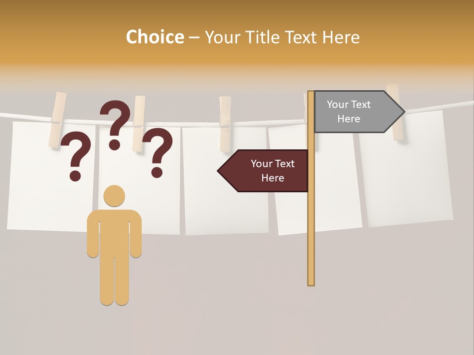 Five White Slip Of Paper Attach To Rope Clothes Peg On Red PowerPoint Template