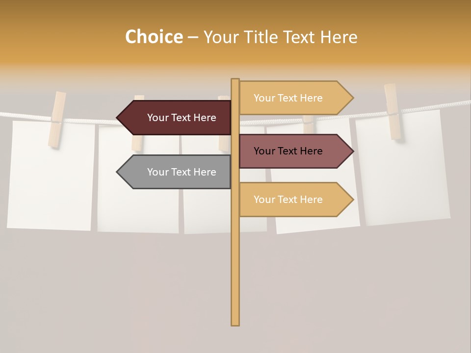 Five White Slip Of Paper Attach To Rope Clothes Peg On Red PowerPoint Template