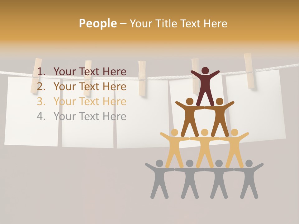 Five White Slip Of Paper Attach To Rope Clothes Peg On Red PowerPoint Template