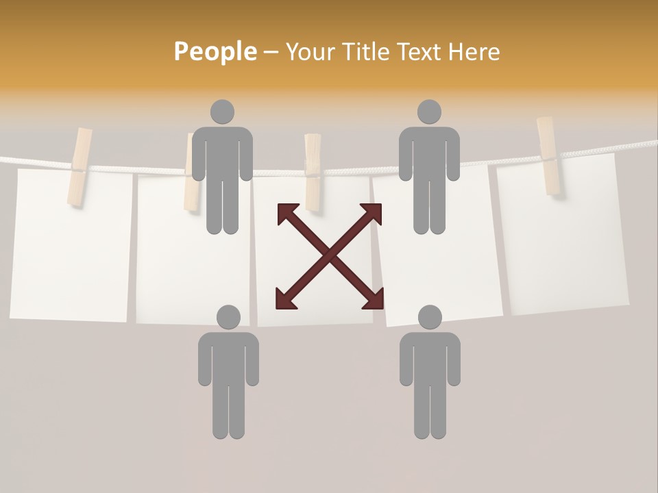 Five White Slip Of Paper Attach To Rope Clothes Peg On Red PowerPoint Template