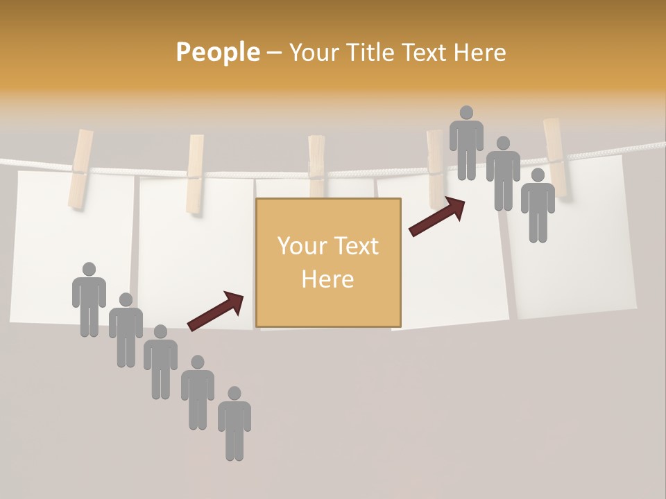 Five White Slip Of Paper Attach To Rope Clothes Peg On Red PowerPoint Template