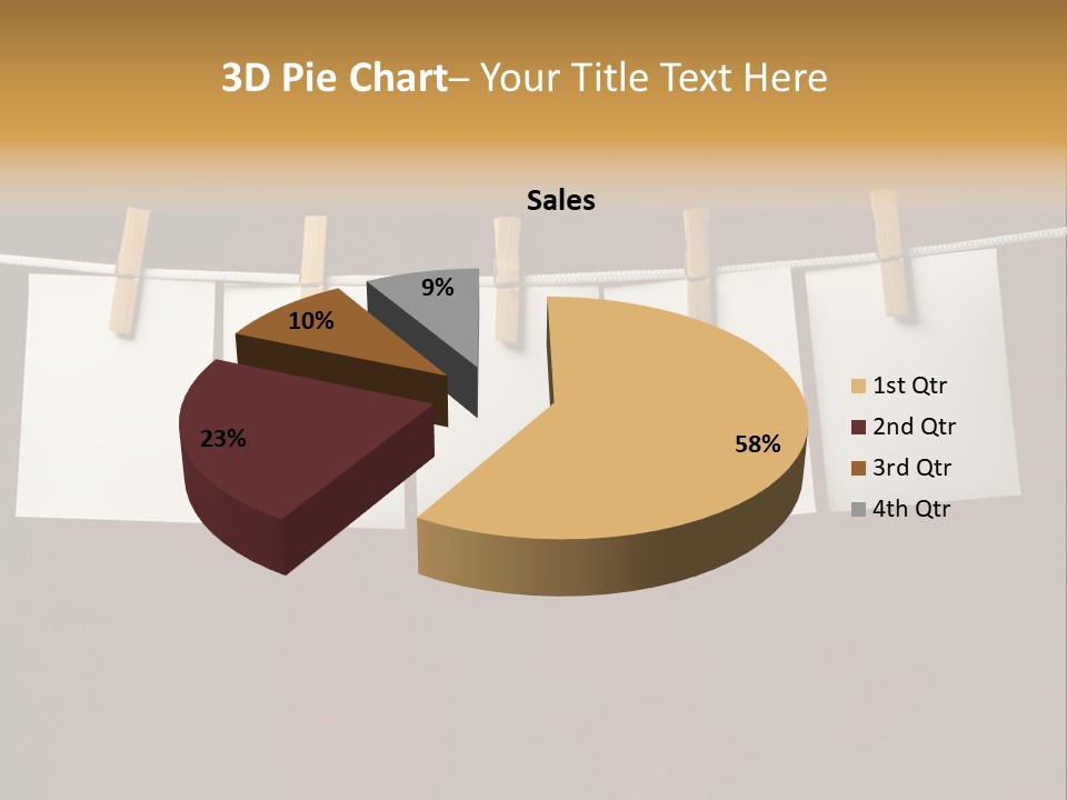 Five White Slip Of Paper Attach To Rope Clothes Peg On Red PowerPoint Template