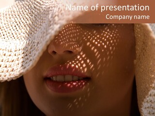 Pretty Young Lady With Large Hat At Sunny Day PowerPoint Template