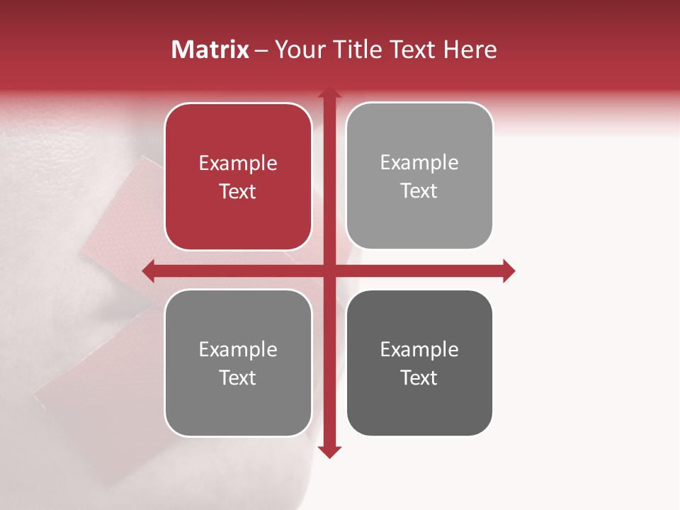 Censored Woman With Red Tape On Mouth. Colorkey, Face Toned. Isolated On White. PowerPoint Template