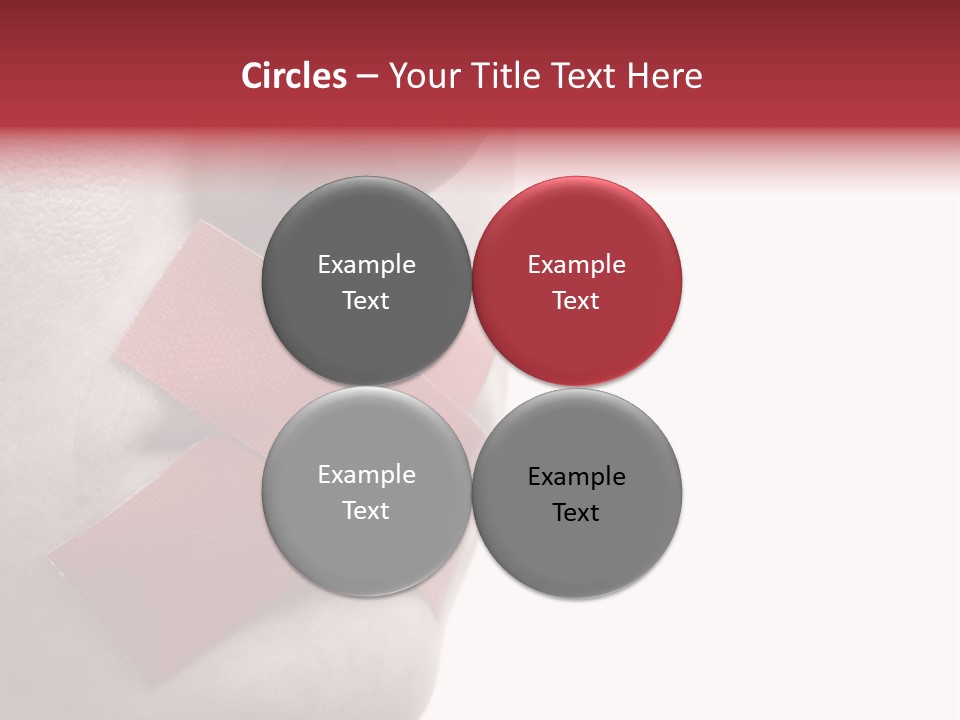 Censored Woman With Red Tape On Mouth. Colorkey, Face Toned. Isolated On White. PowerPoint Template