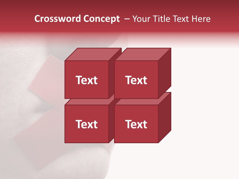 Censored Woman With Red Tape On Mouth. Colorkey, Face Toned. Isolated On White. PowerPoint Template